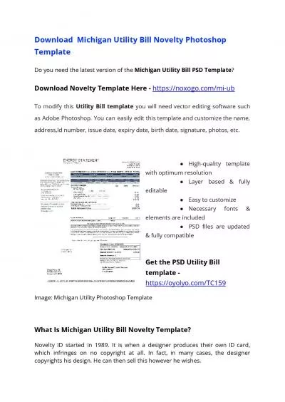 Michigan Utility Bill PSD Template – USA Proof of address