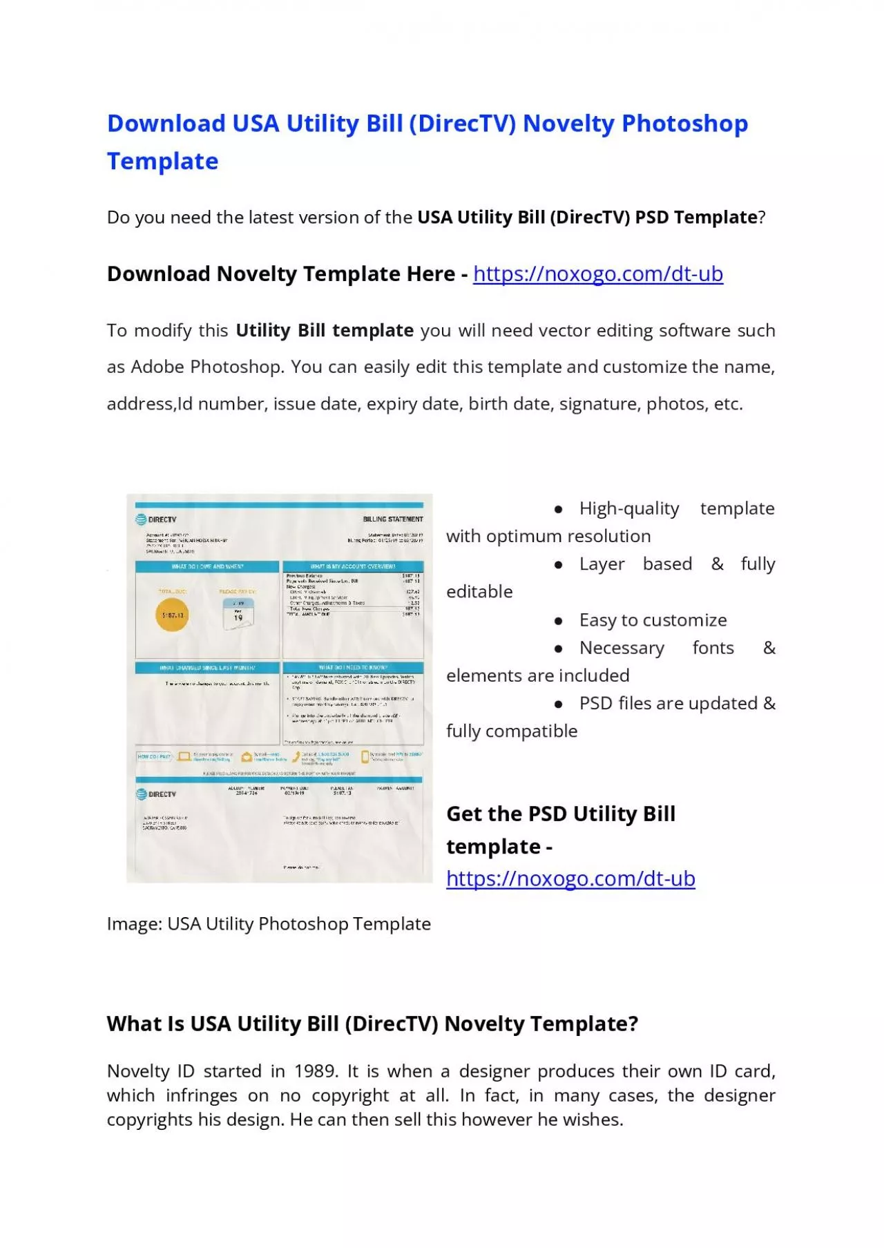 PDF-USA Utility Bill PSD Template (DirecTV) – USA Proof of address