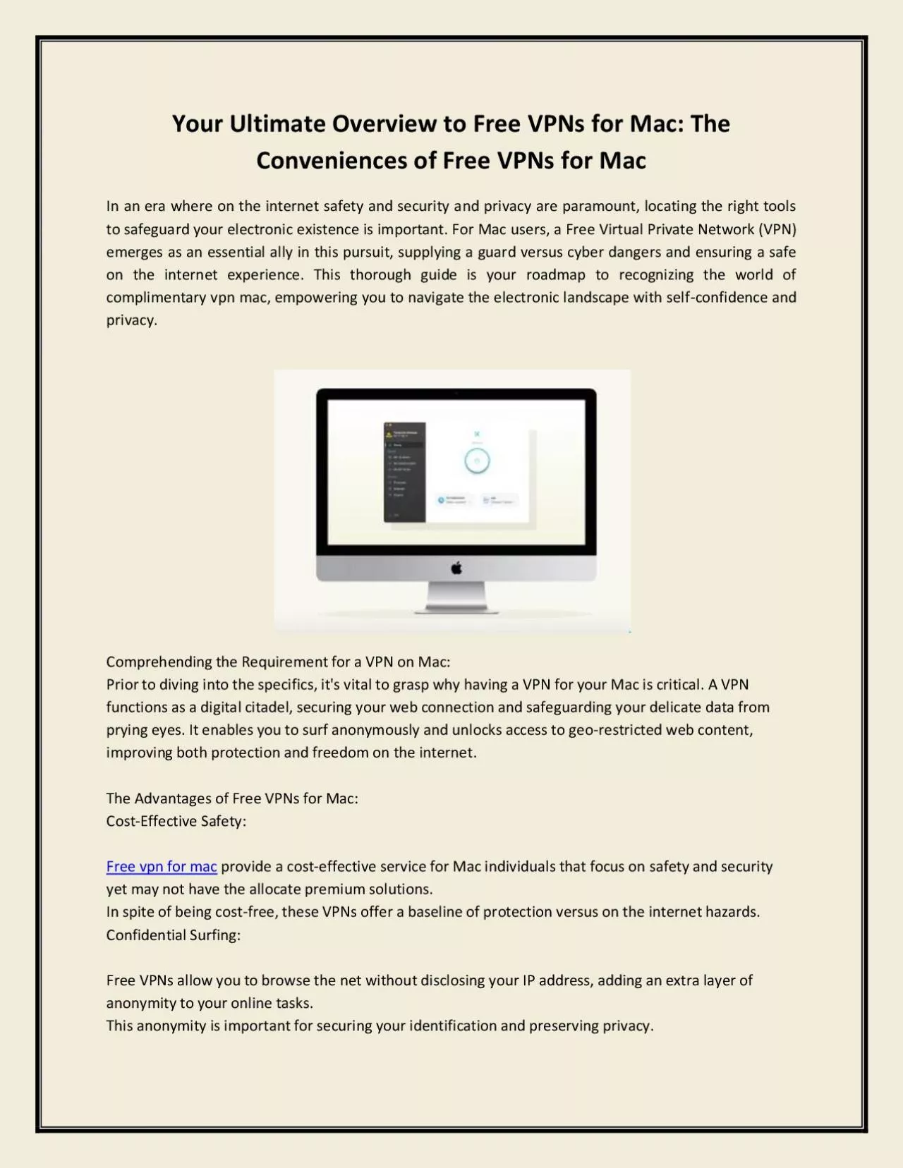 PDF-Your Ultimate Overview to Free VPNs for Mac: The Conveniences of Free VPNs for Mac