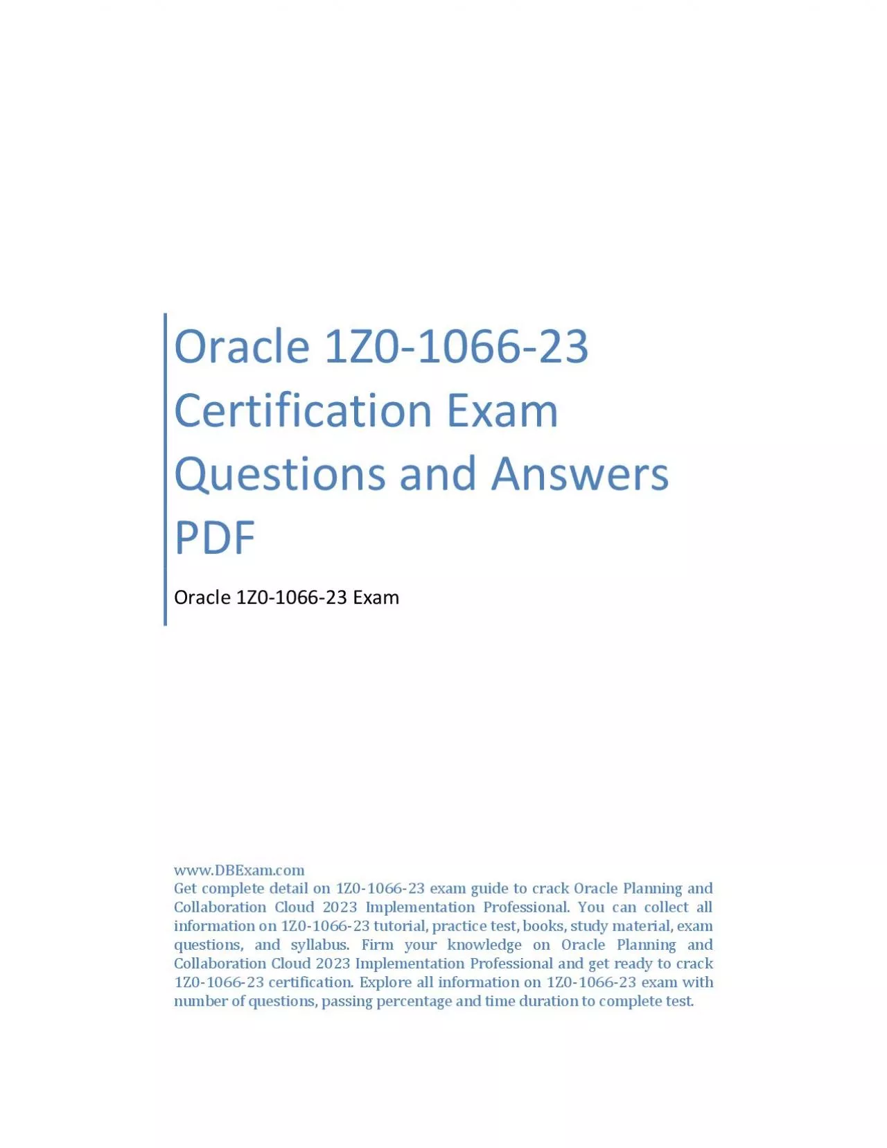 Oracle 1Z0-1066-23 Certification Exam Questions and Answers PDF