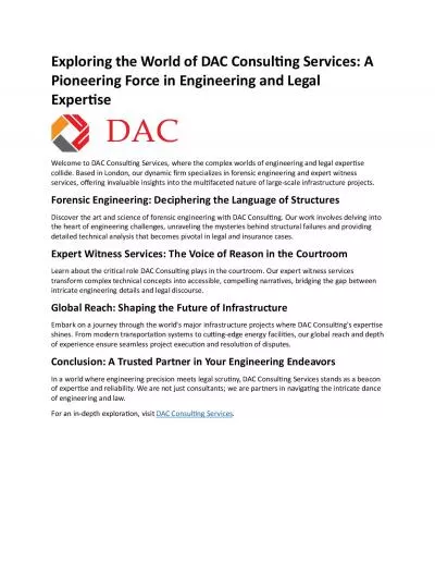 Exploring the World of DAC Consulting Services: A Pioneering Force in Engineering and Legal Expertise