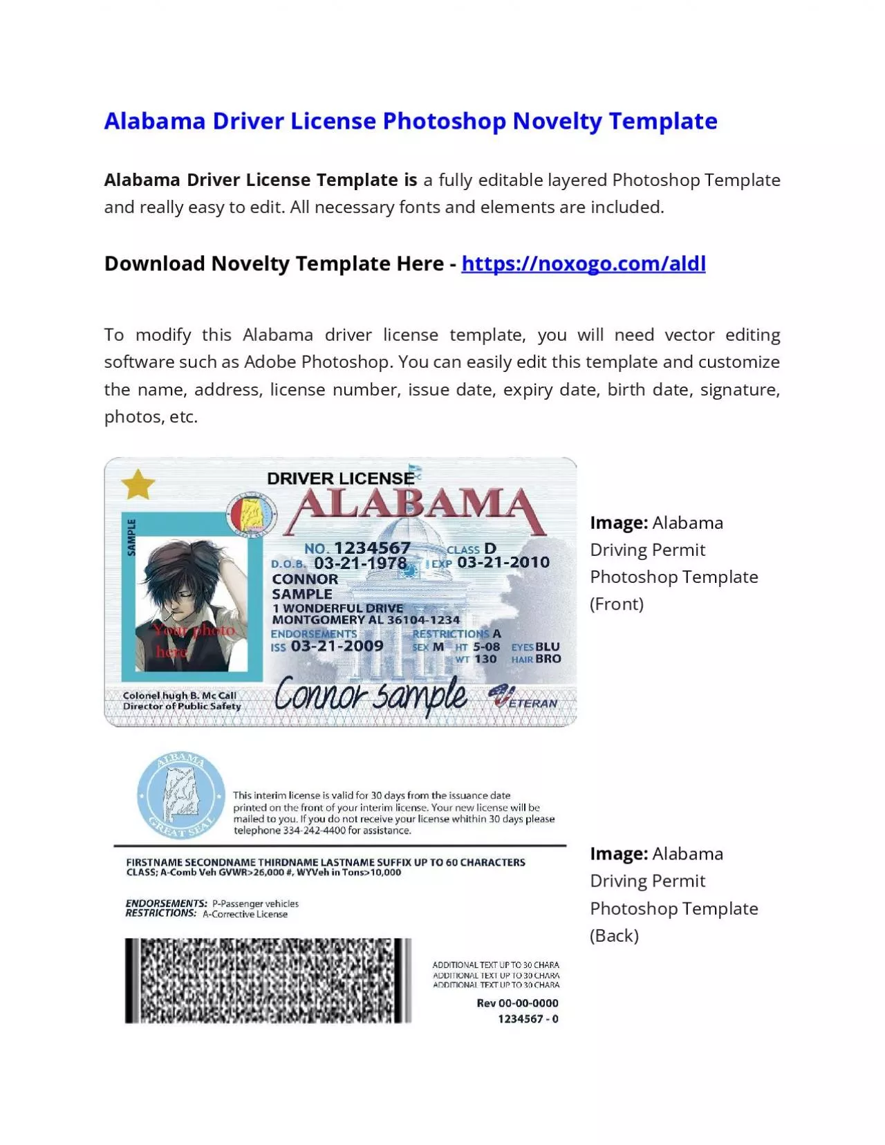 PDF-Alabama Drivers License Photoshop Novelty Template