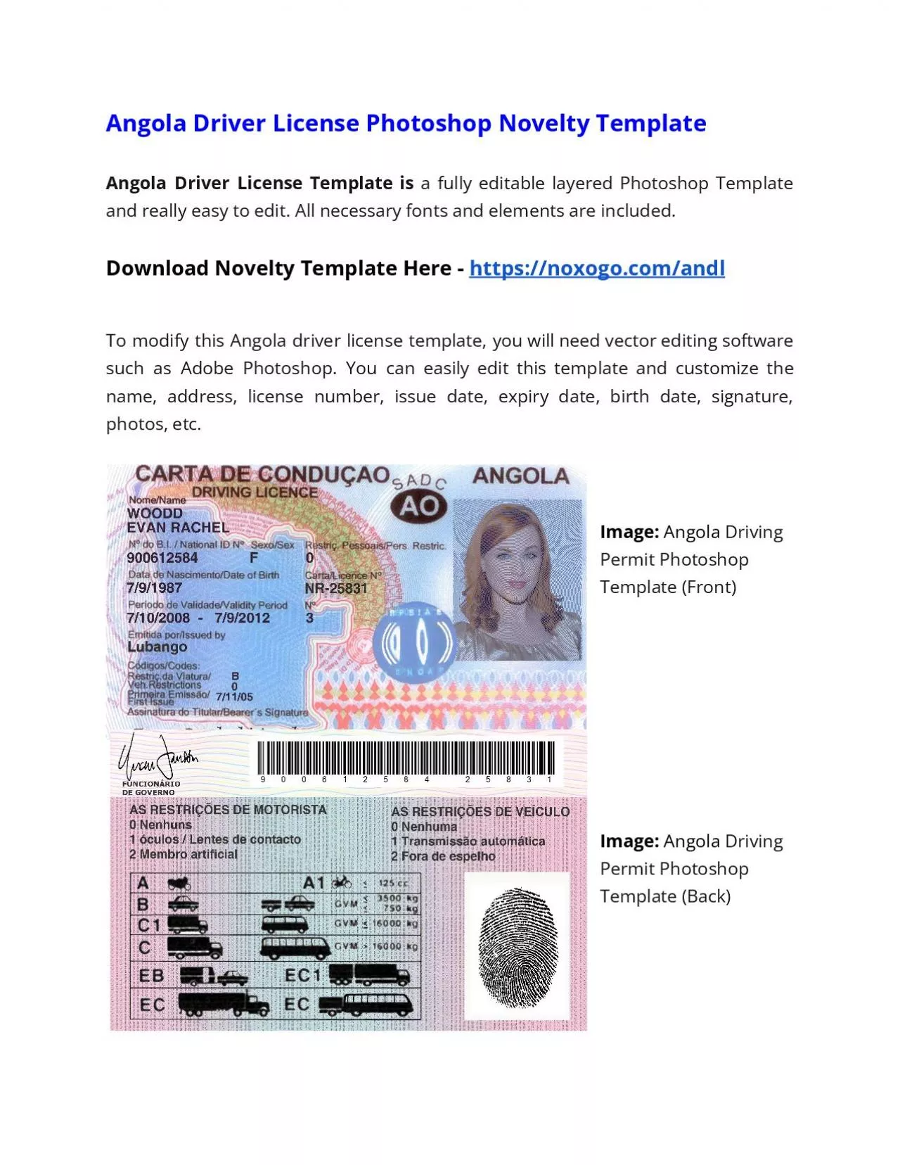 PDF-Angola Drivers License Photoshop Novelty Template