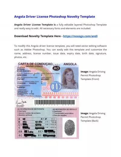 Angola Drivers License Photoshop Novelty Template