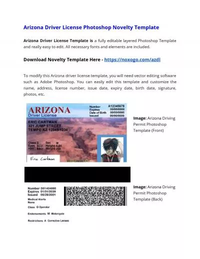 Arizona Drivers License Photoshop Novelty Template