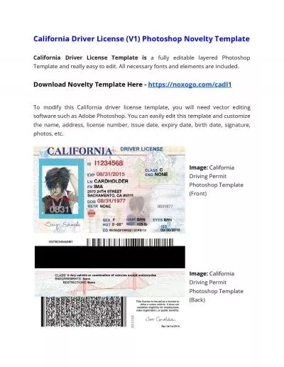 California Drivers License (V1) Photoshop Novelty Template