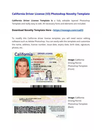 California Drivers License (V3) Photoshop Novelty Template