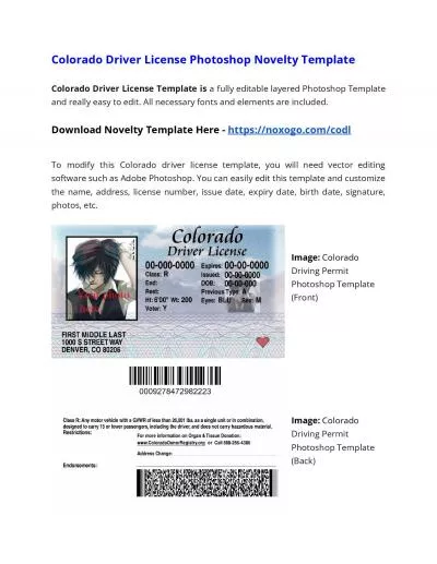 Colorado Drivers License Photoshop Novelty Template