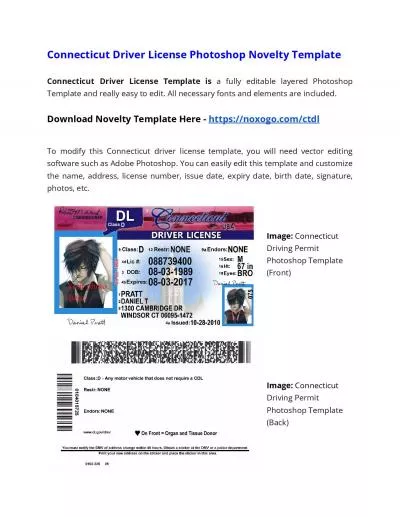 Connecticut Drivers License Photoshop Novelty Template