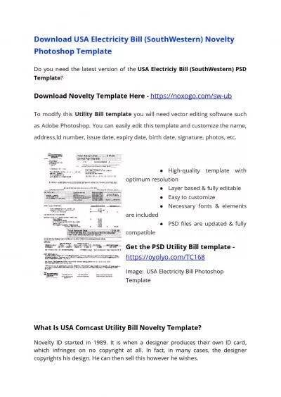 USA Electricity Bill PSD Template (SouthWestern) – Proof of address