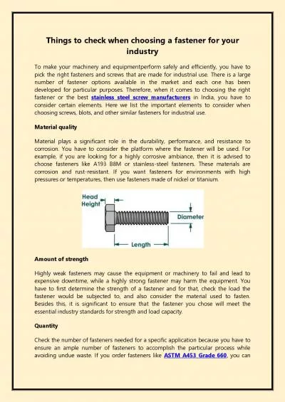 Things to check when choosing a fastener for your industry