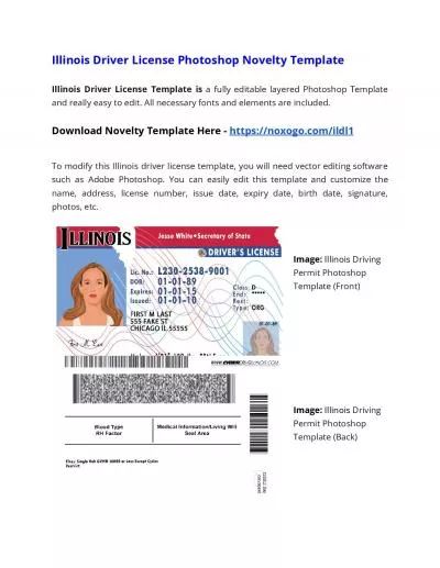 Illinois Drivers License Photoshop Novelty Template