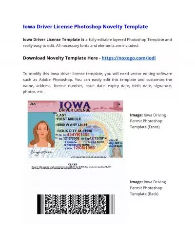 Iowa Drivers License Photoshop Novelty Template