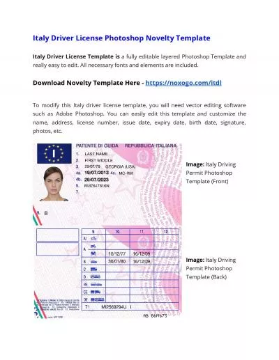 Italy Driver License Photoshop Novelty Template