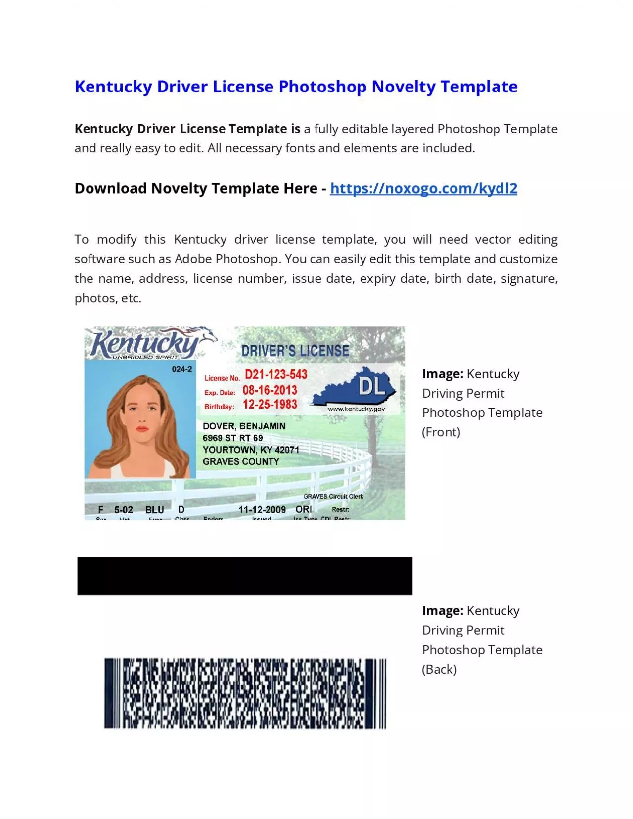 PDF-Kentucky Drivers License Photoshop Novelty Template