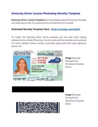 Kentucky Drivers License Photoshop Novelty Template