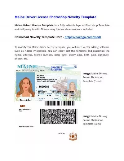 Maine Drivers License Photoshop Novelty Template