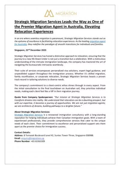 Strategic Migration Services Leads the Way as One of the Premier Migration Agent For Australia