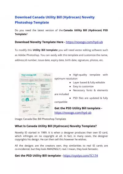 Canada Utility Bill PSD Template (Hydrocan) PSD Template – Proof of address