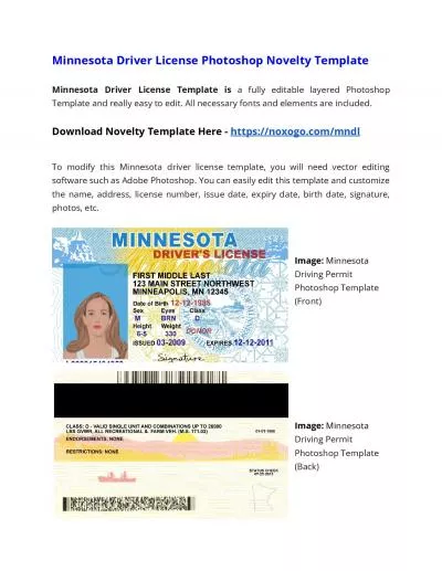 Minnesota Drivers License Photoshop Novelty Template