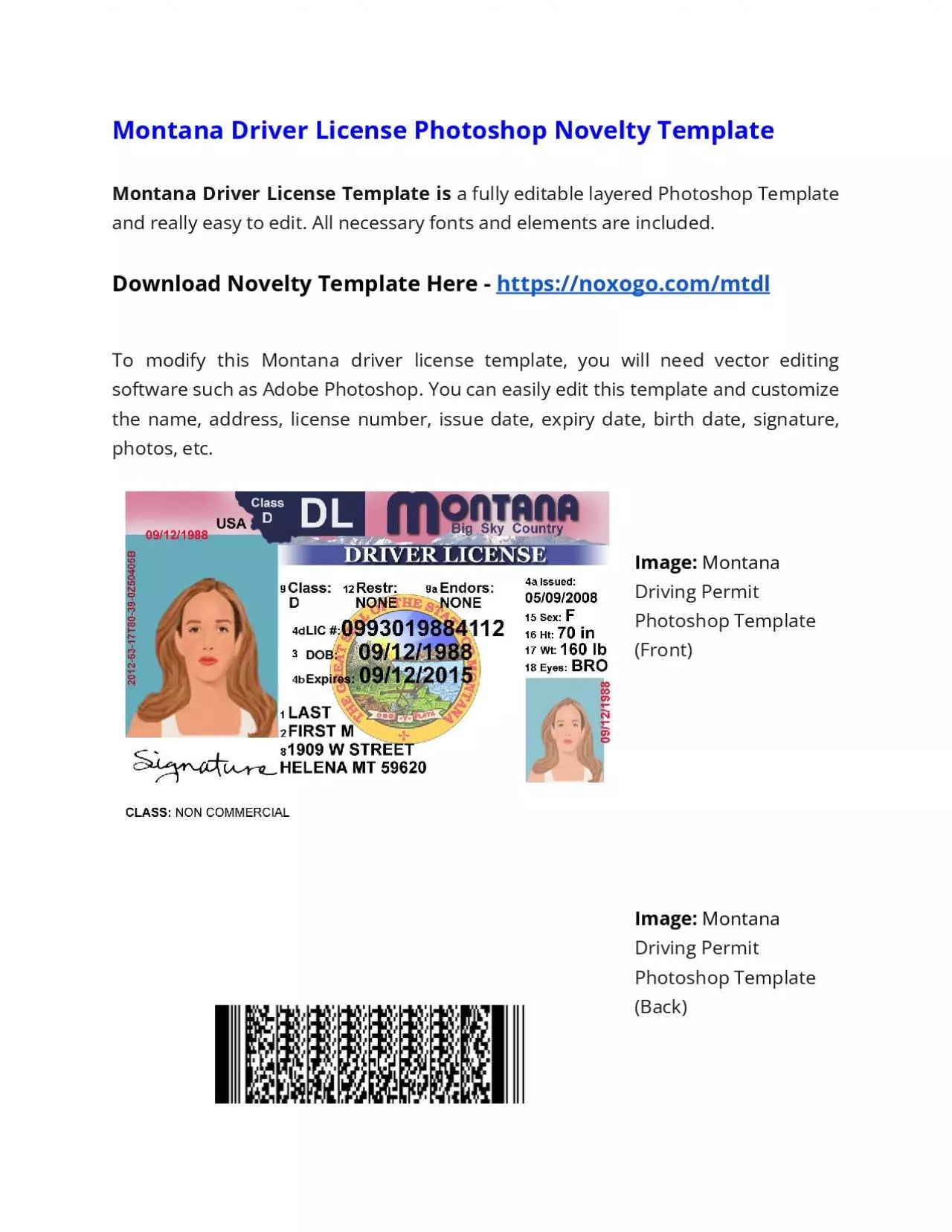 PDF-Montana Drivers License Photoshop Novelty Template