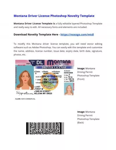 Montana Drivers License Photoshop Novelty Template