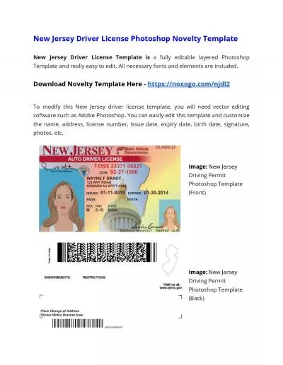 New Jersey Drivers License Photoshop Novelty Template