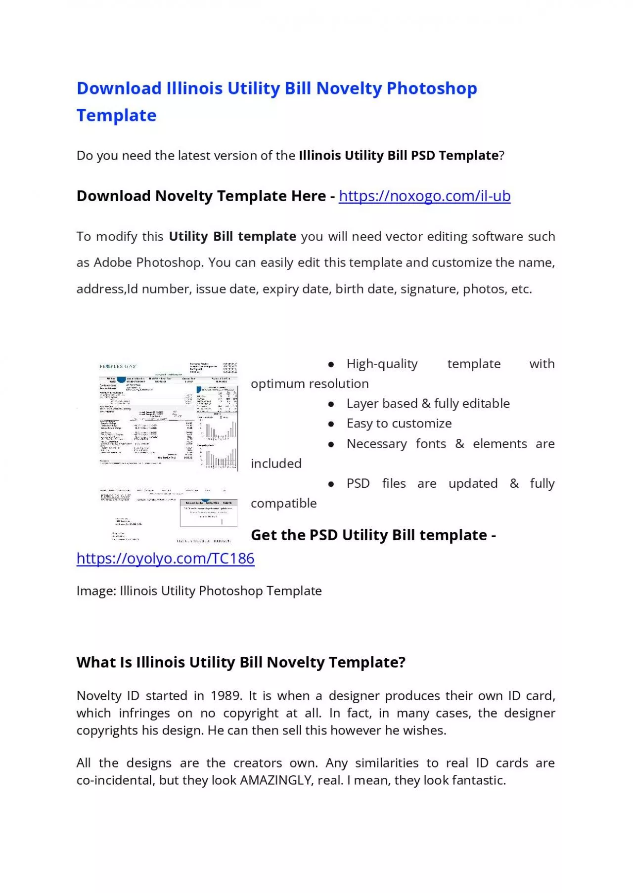 PDF-Illinois Utility Bill PSD Template – USA Proof of address