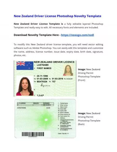 New Zealand Driver License Photoshop Novelty Template