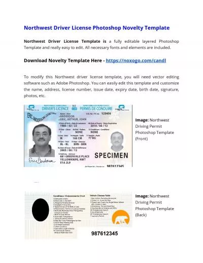 Northwest Driver License Photoshop Novelty Template