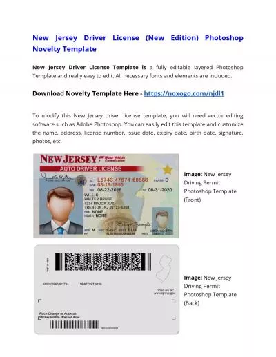 New Jersey Drivers License (New Edition) Photoshop Novelty Template