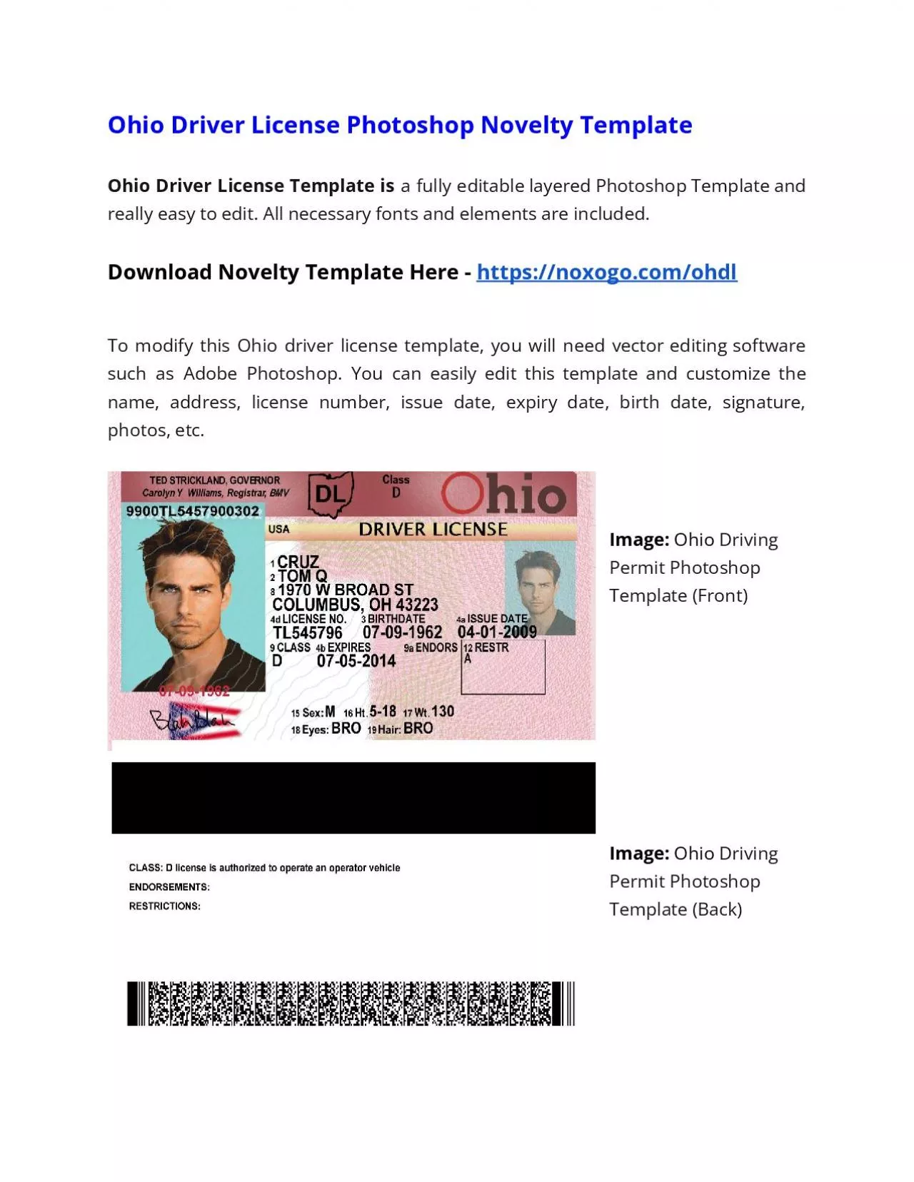 PDF-Ohio Drivers License Photoshop Novelty Template