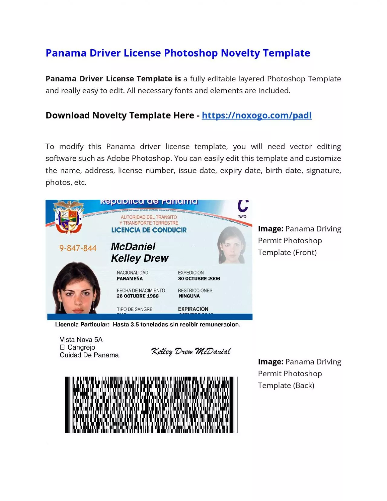 PDF-Panama Drivers License Photoshop Novelty Template