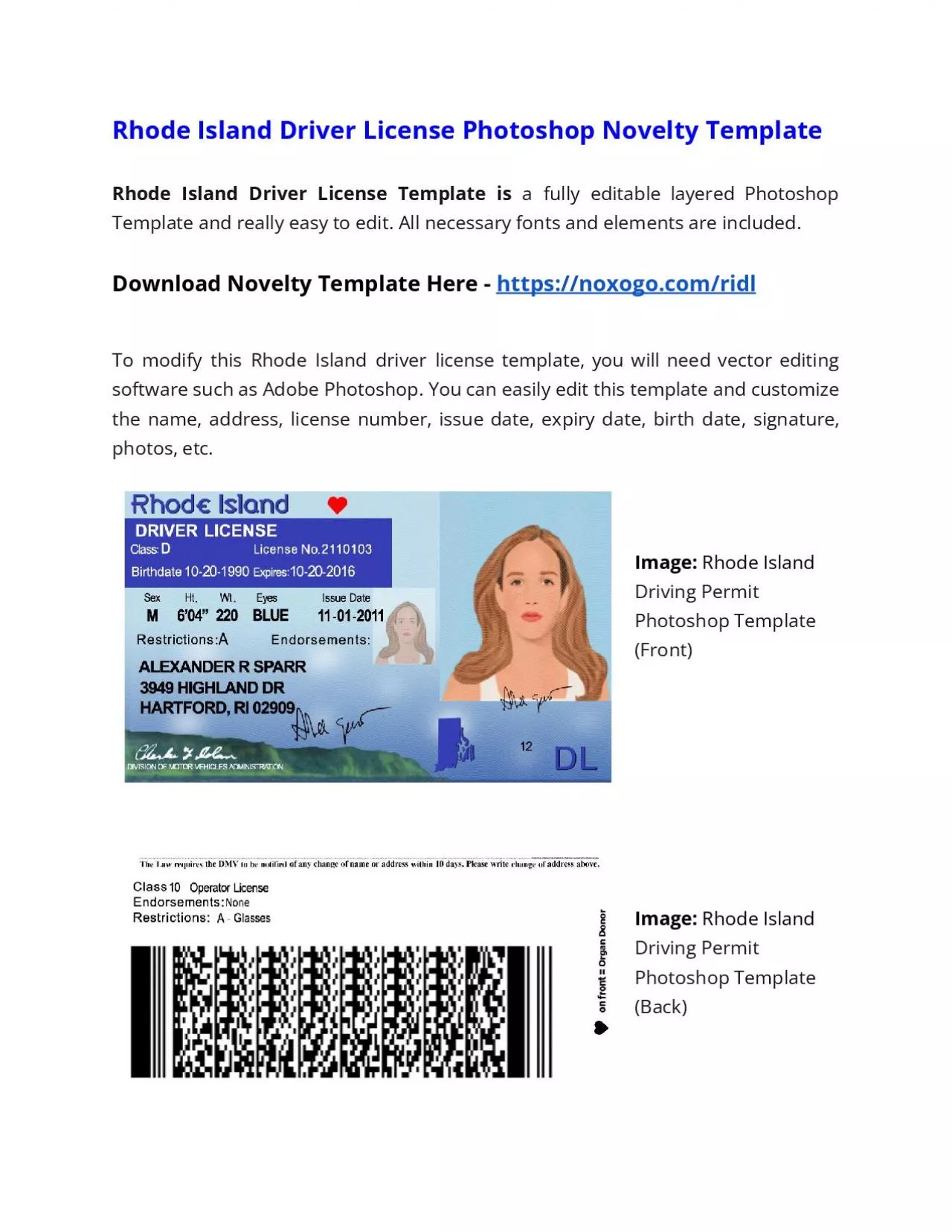 PDF-Rhode Island Drivers License Photoshop Novelty Template