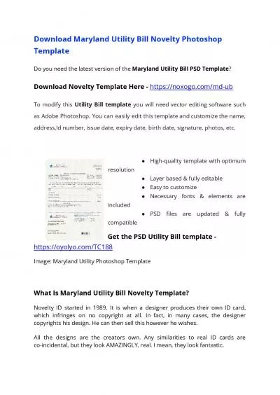 Maryland Utility Bill PSD Template – USA Proof of address