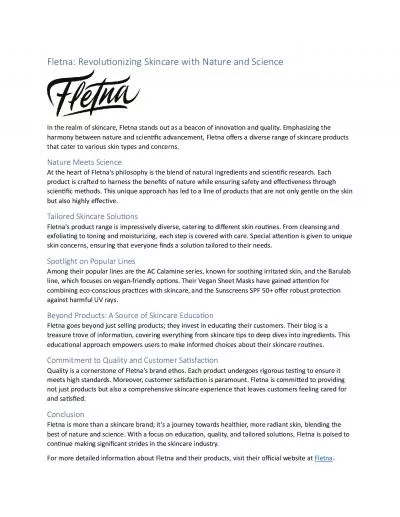 Fletna: Revolutionizing Skincare with Nature and Science