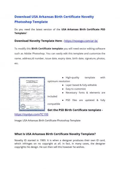 USA Arkansas Birth Certificate Template – Download MS Word File