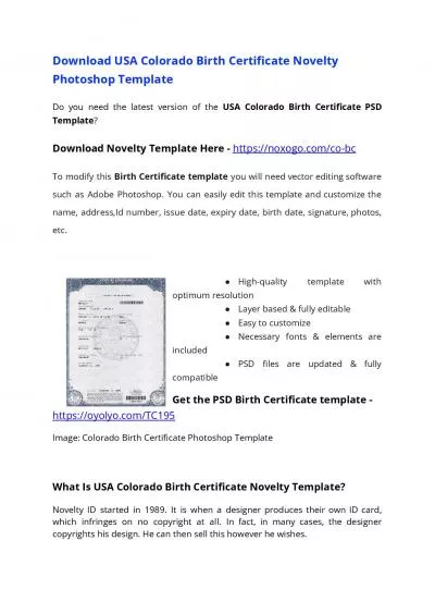 USA Colorado Birth Certificate PSD Template – Download Photoshop File