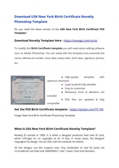 USA New York Birth Certificate PSD Template – Download Photoshop File