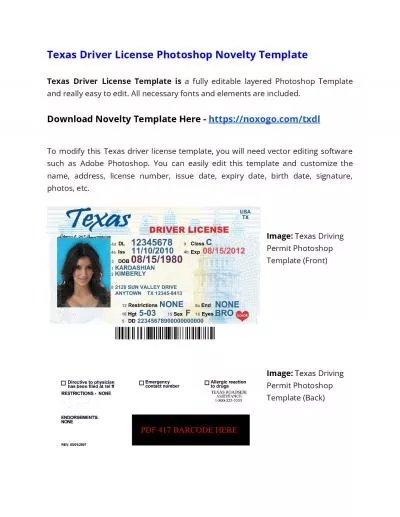 Texas Drivers License Photoshop Novelty Template