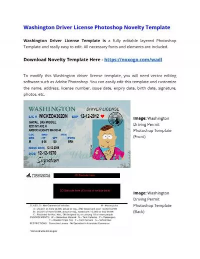 Washington Drivers License Photoshop Novelty Template