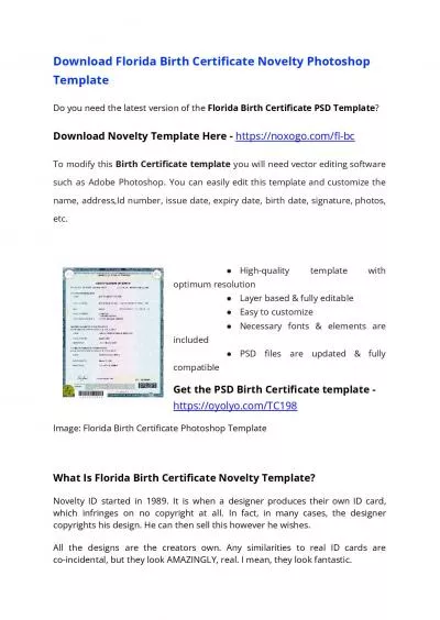 USA Florida Birth Certificate PSD Template – Download Photoshop File