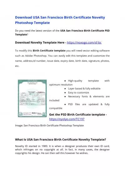 USA San Francisco Birth Certificate Template – Download MS Word File