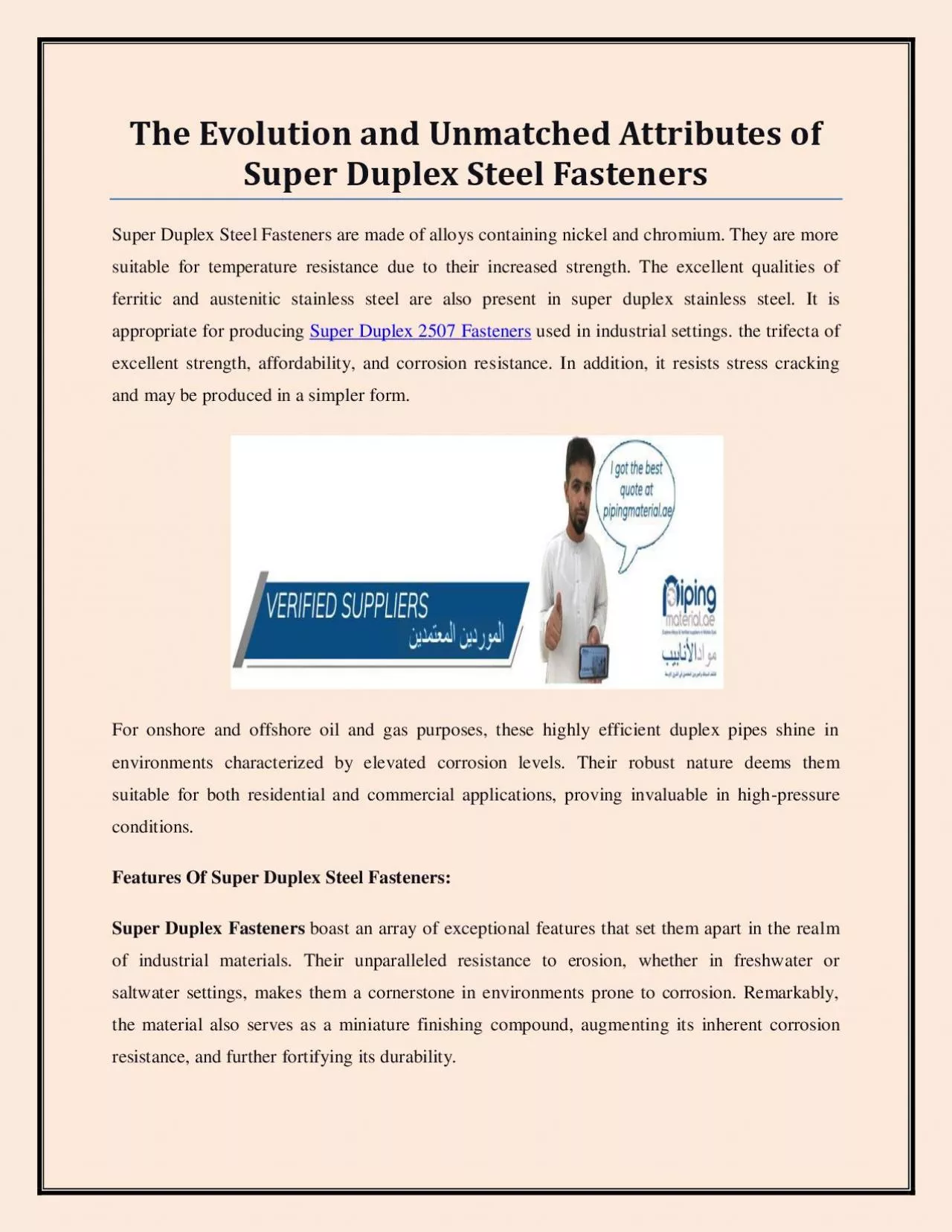 The Evolution and Unmatched Attributes of Super Duplex Steel Fasteners