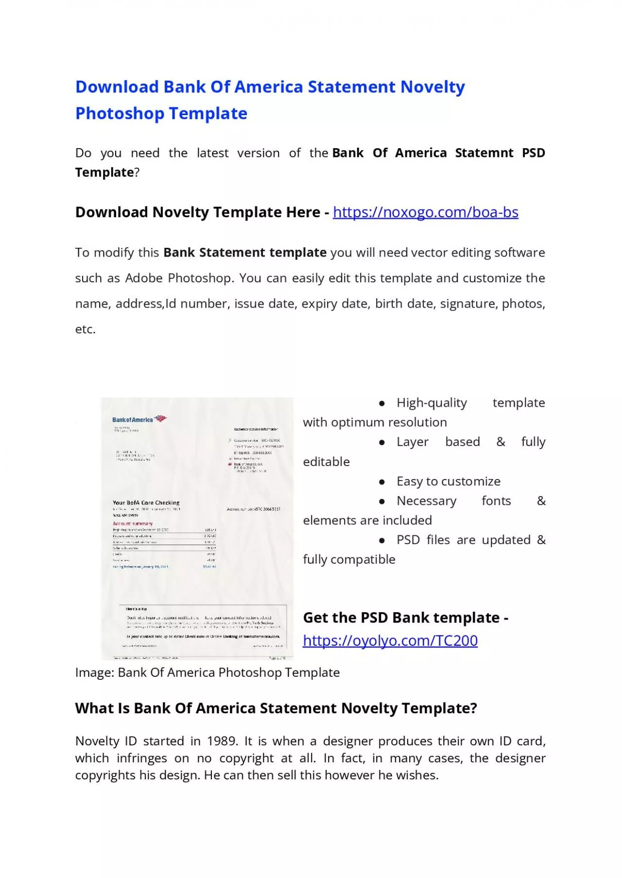 Bank of America Statement PSD Template – Download Photoshop File