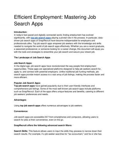 Efficient Employment: Mastering Job Search Apps