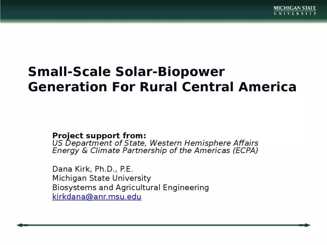 Small-Scale  Solar-Biopower Generation For Rural Central America