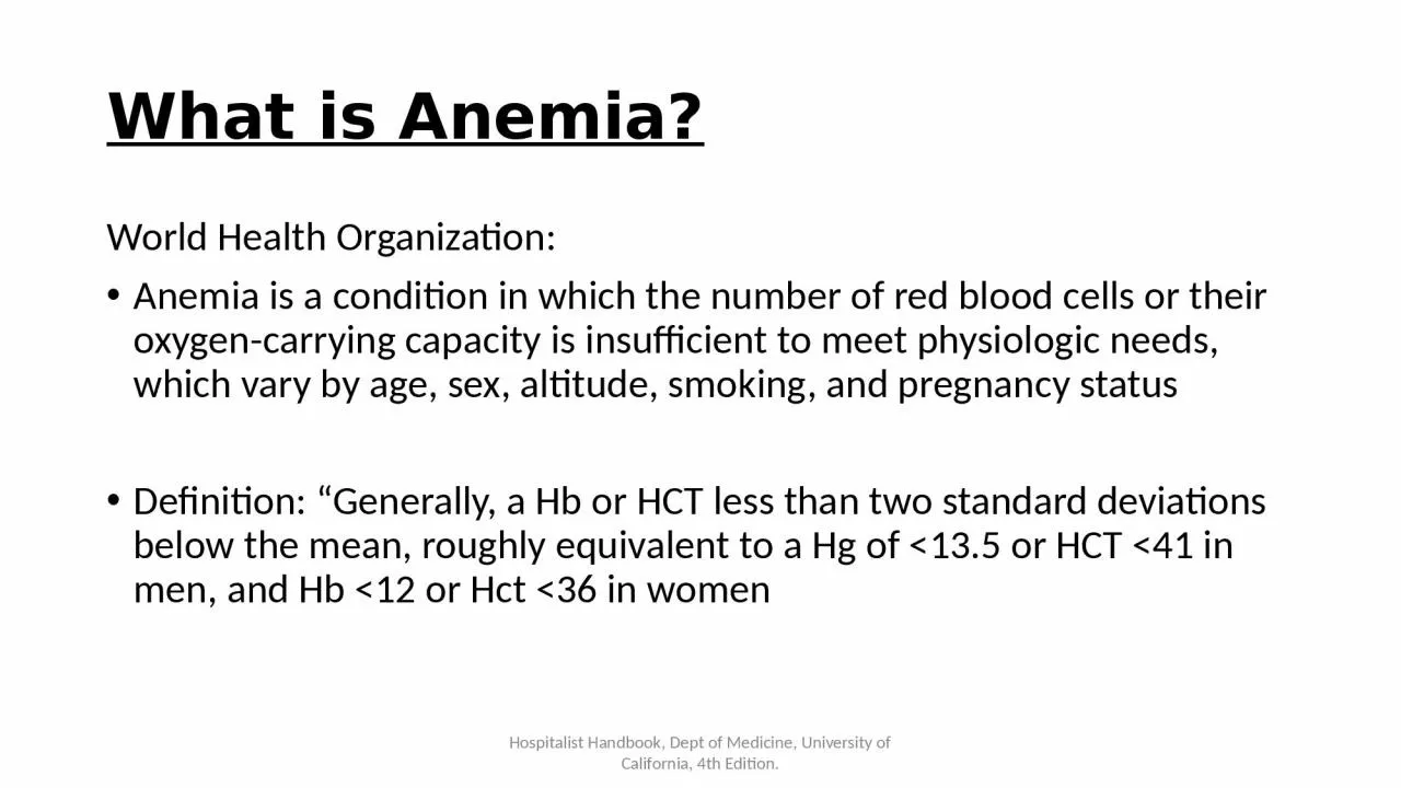 What is Anemia? World Health Organization: