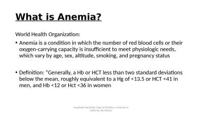What is Anemia? World Health Organization: