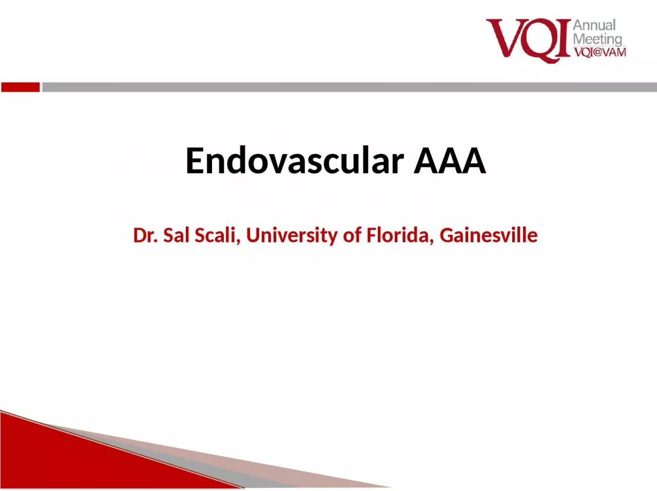 Endovascular AAA Dr. Sal Scali, University of Florida, Gainesville